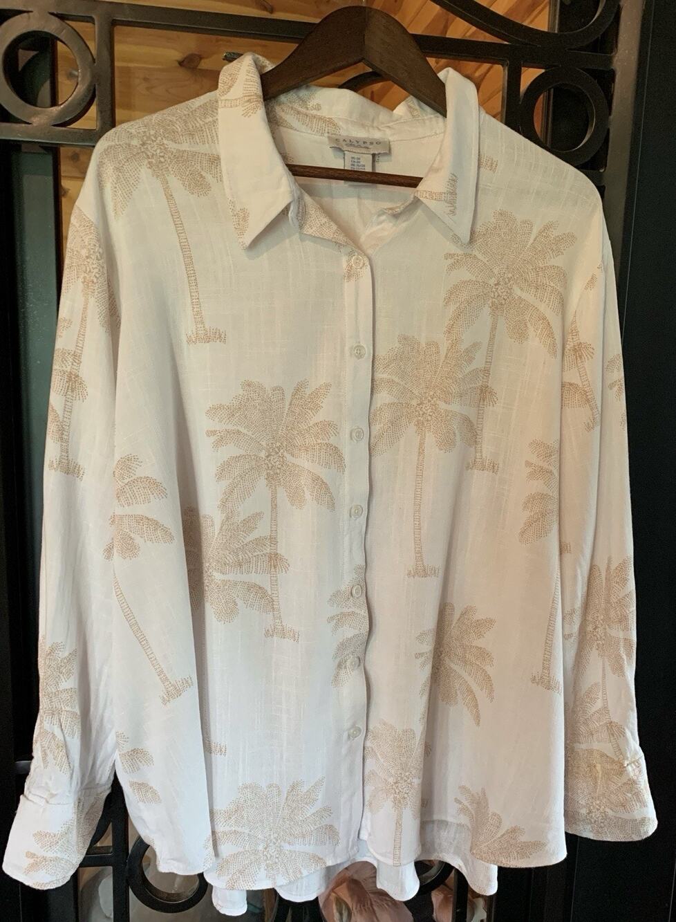 Calypso St. Barth Women's Tropical Button Down Shirt Size 3X Linen Blend